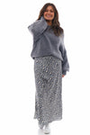 Leni Leopard Print Silky Skirt Mid Grey
