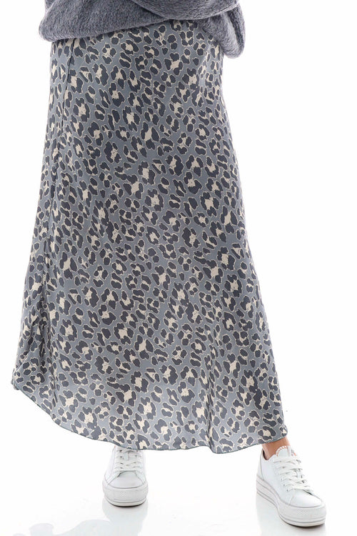 Leni Leopard Print Silky Skirt Mid Grey - Image 2