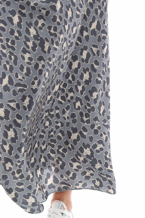 Leni Leopard Print Silky Skirt Mid Grey - Image 3