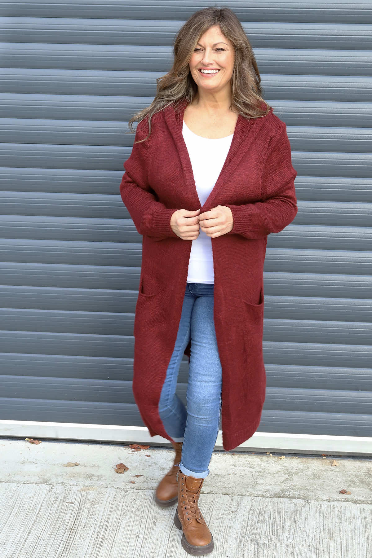 Nousha Hooded Knitted Cardigan Wine
