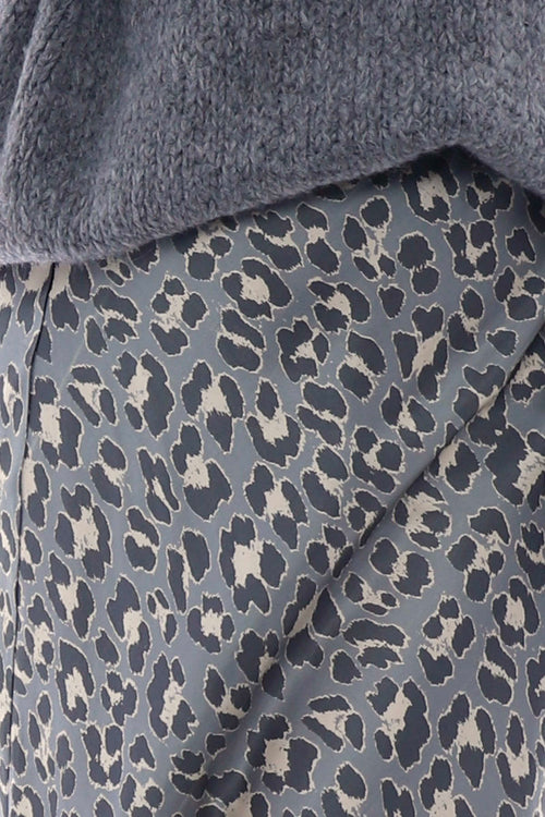 Leni Leopard Print Silky Skirt Mid Grey - Image 4
