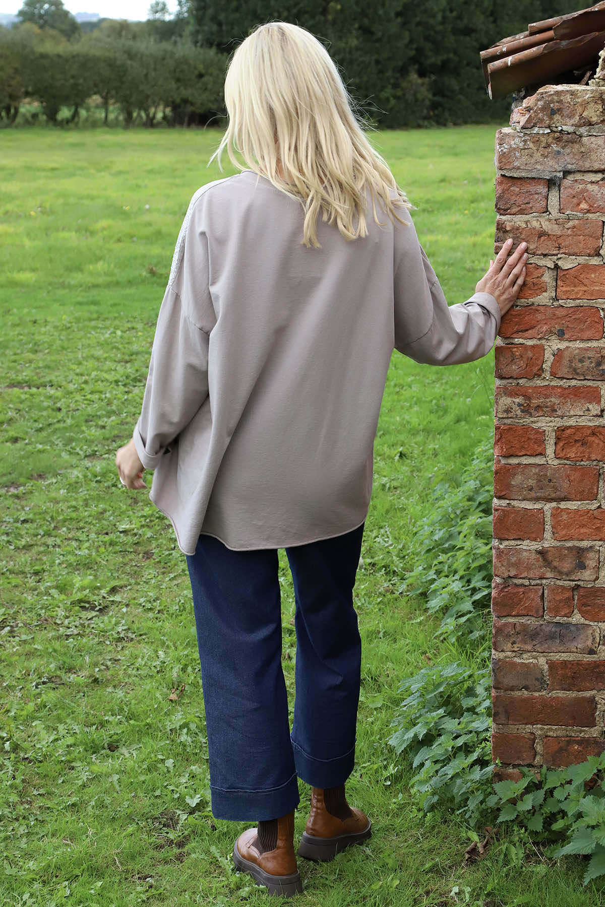 Estella Print Cotton Top Mocha