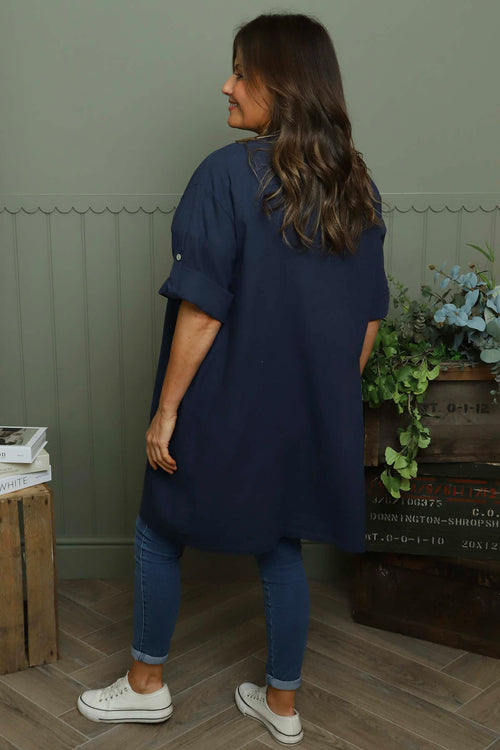 Gillian Linen Jacket Navy - Image 4