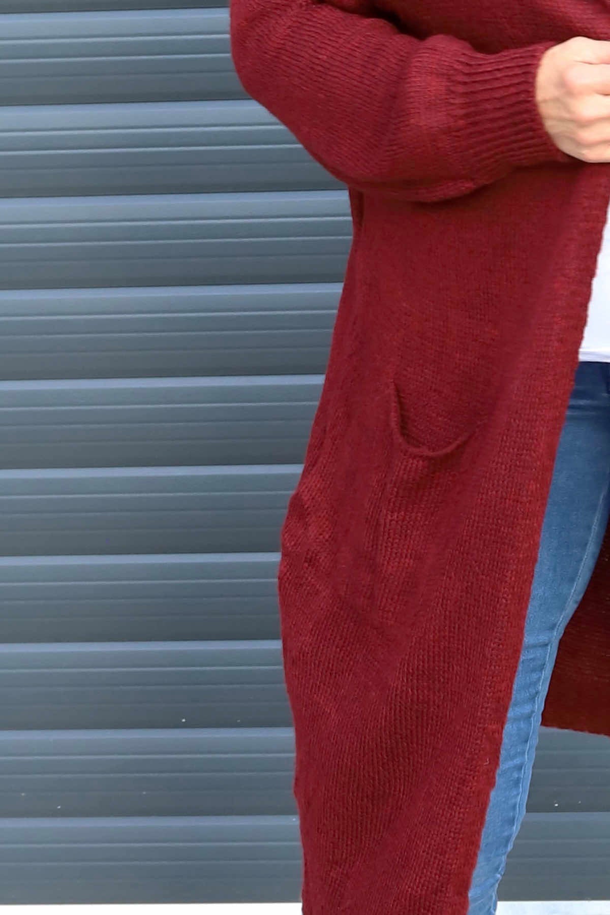 Nousha Hooded Knitted Cardigan Wine