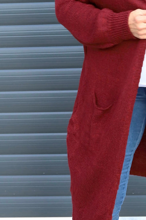 Nousha Hooded Knitted Cardigan Wine - Image 3