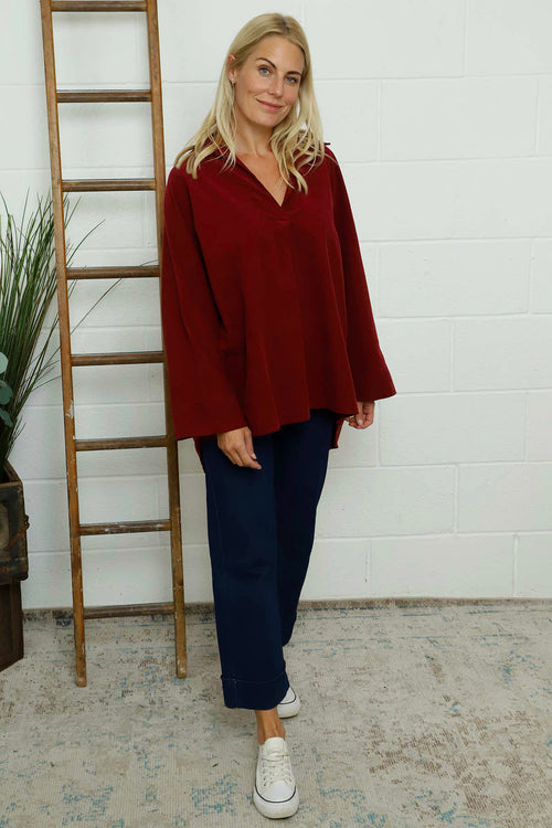 Marlena Collared Needlecord Top Wine - Image 3