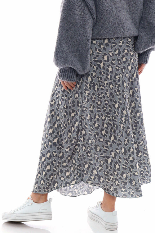 Leni Leopard Print Silky Skirt Mid Grey - Image 6
