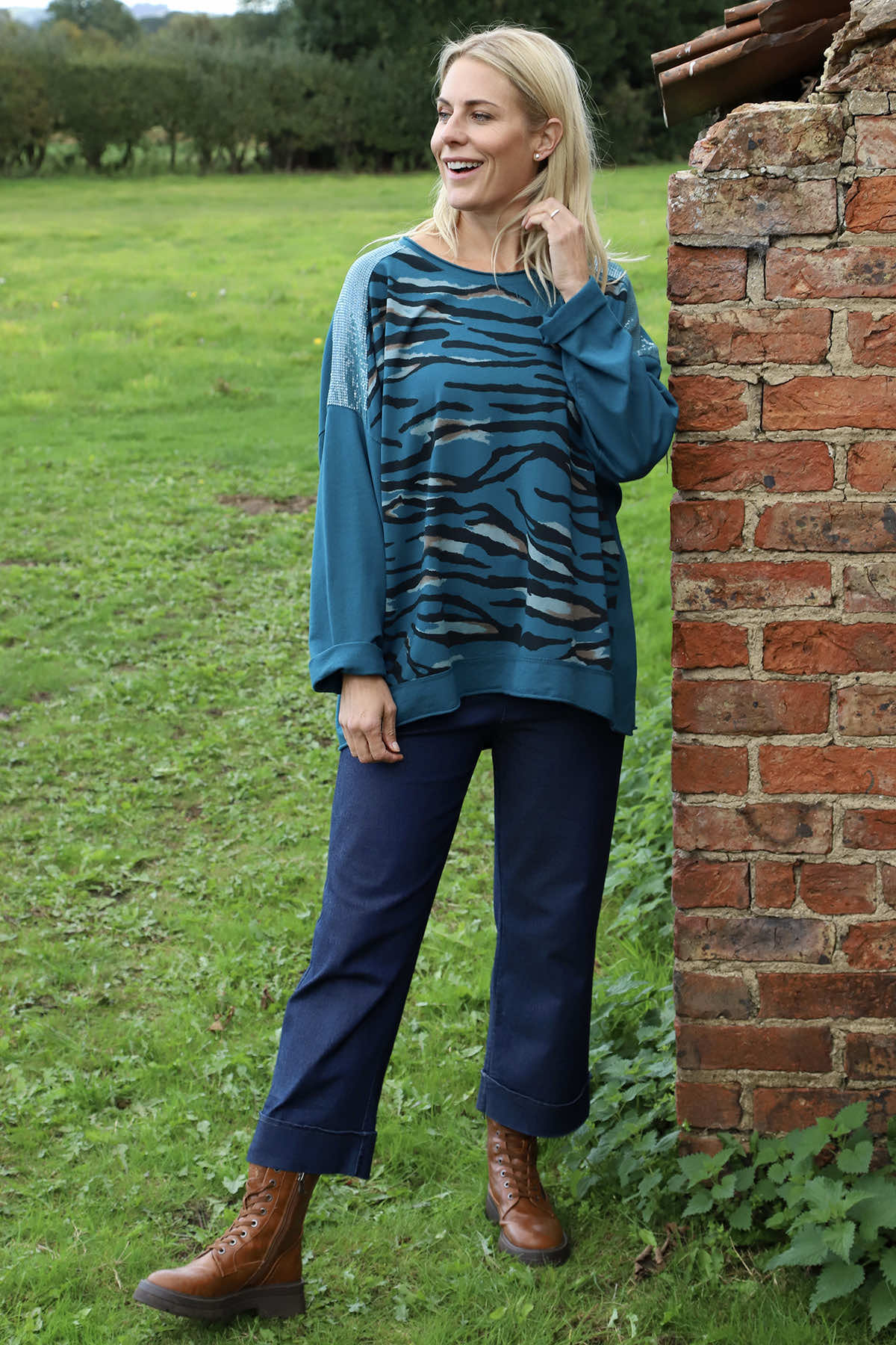 Estella Print Cotton Top Teal