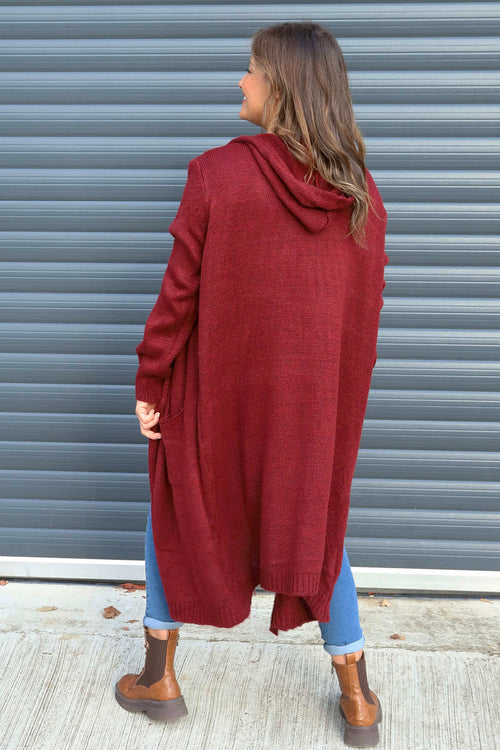 Nousha Hooded Knitted Cardigan Wine - Image 4