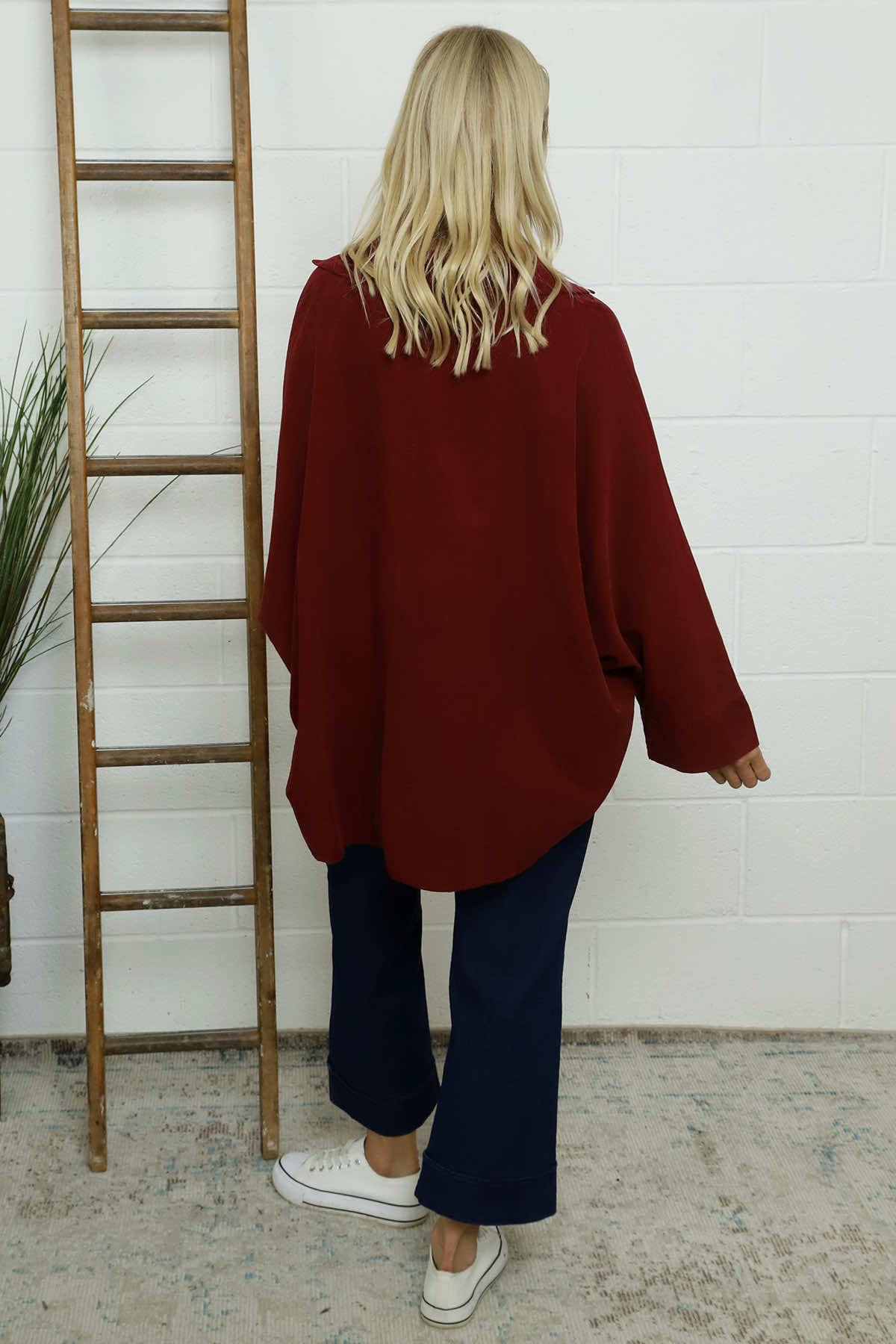 Marlena Collared Needlecord Top Wine