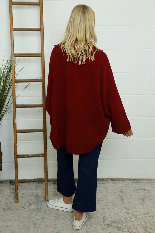 Marlena Collared Needlecord Top Wine - Image 4