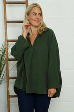 Marlena Collared Needlecord Top Khaki Khaki - Marlena Collared Needlecord Top Khaki