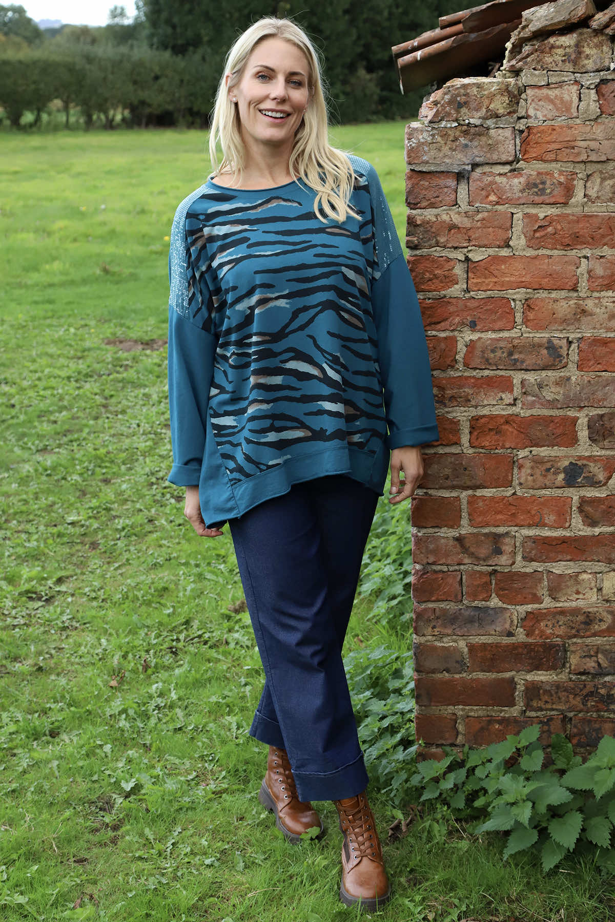 Estella Print Cotton Top Teal