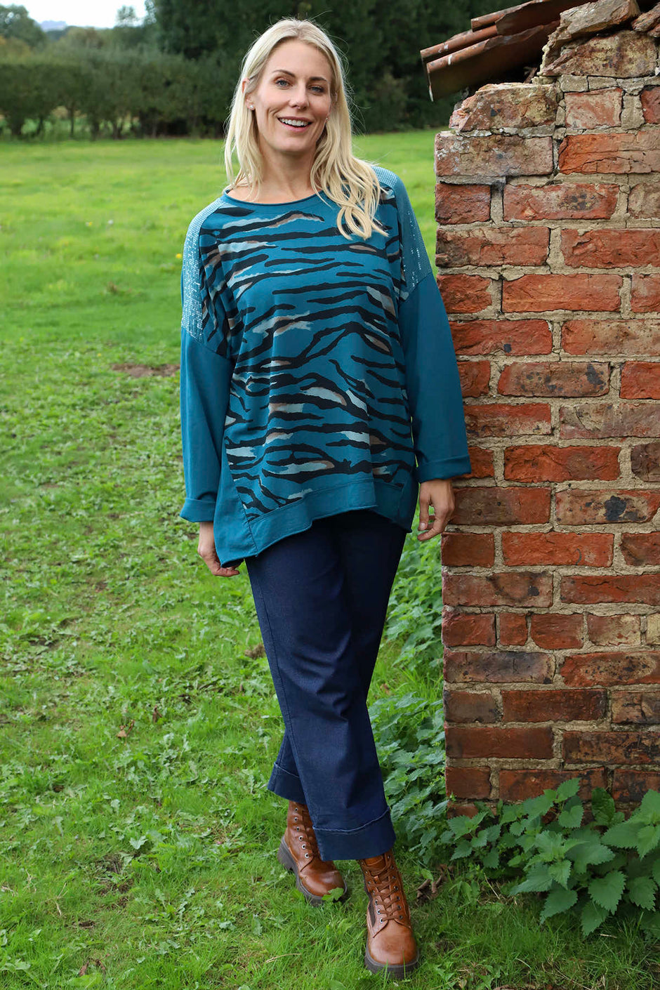 Estella Print Cotton Top Teal