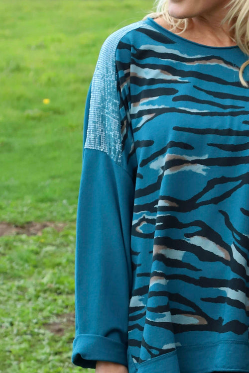 Estella Print Cotton Top Teal - Image 3