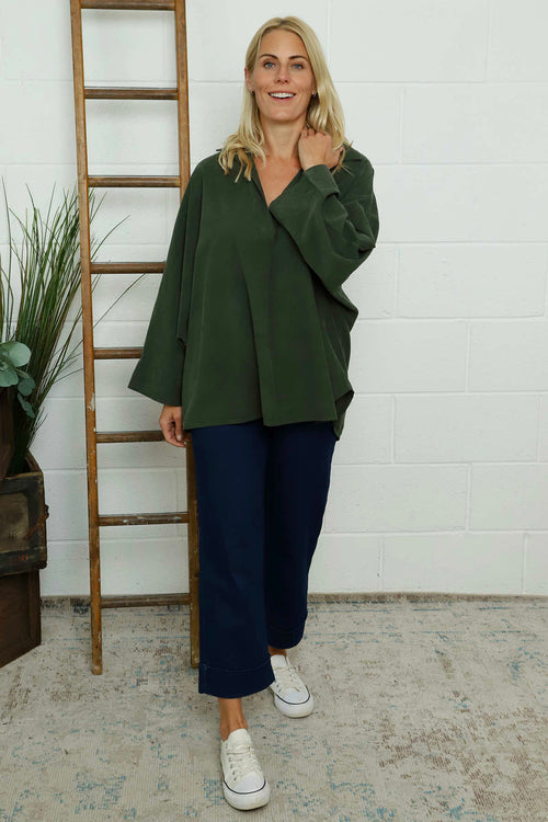 Marlena Collared Needlecord Top Khaki - Image 3