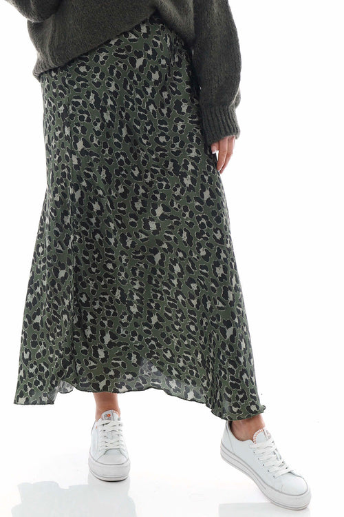 Leni Leopard Print Silky Skirt Khaki - Image 2