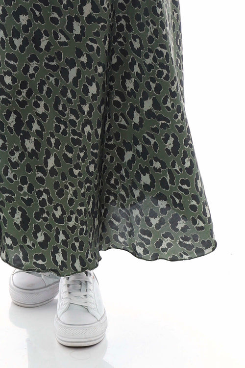 Leni Leopard Print Silky Skirt Khaki - Image 4