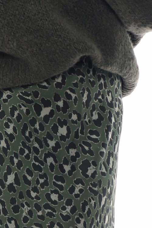 Leni Leopard Print Silky Skirt Khaki - Image 3