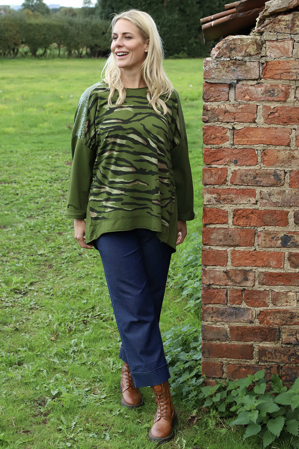 Estella Print Cotton Top Olive