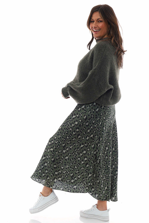 Leni Leopard Print Silky Skirt Khaki - Image 5