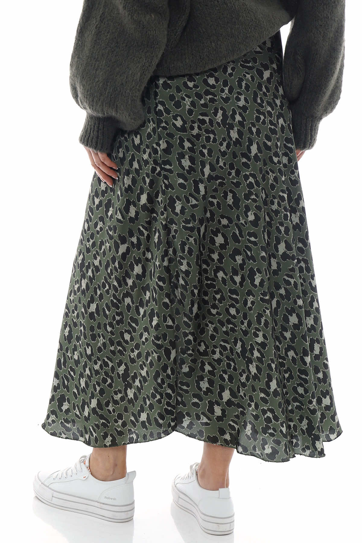 Leni Leopard Print Silky Skirt Khaki