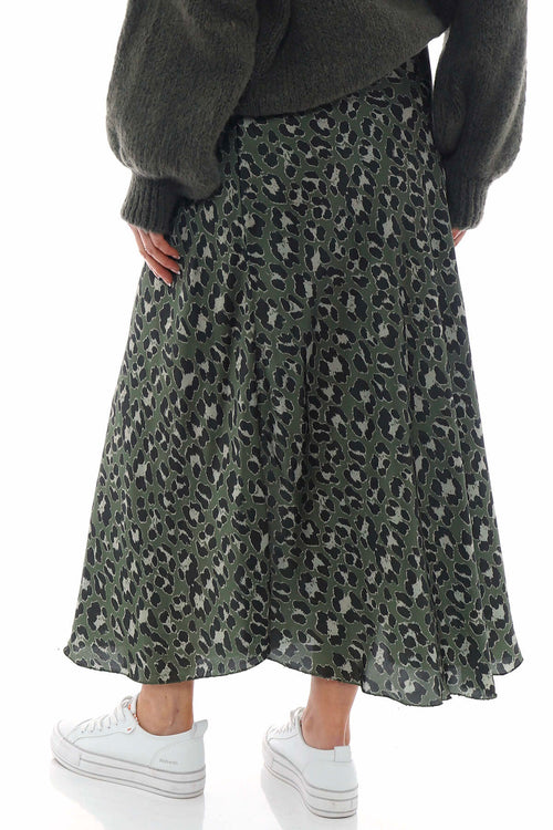 Leni Leopard Print Silky Skirt Khaki - Image 6