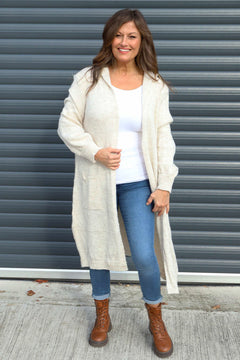 Nousha Hooded Knitted Cardigan Stone