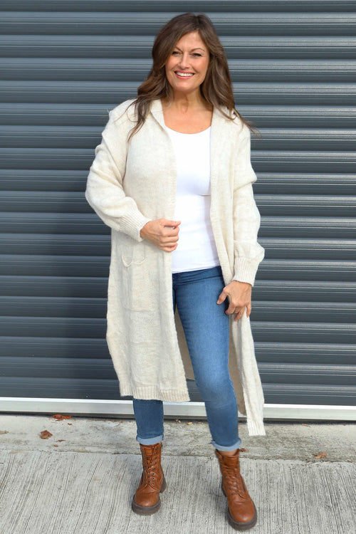 Nousha Hooded Knitted Cardigan Stone