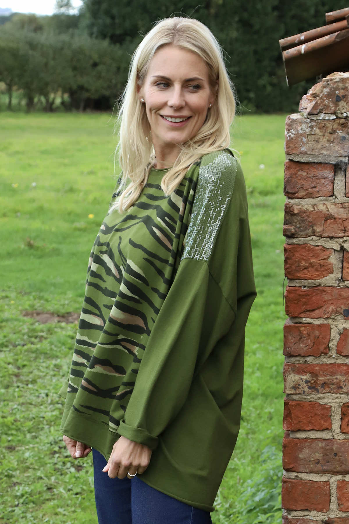 Estella Print Cotton Top Olive