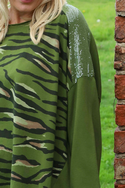 Estella Print Cotton Top Olive - Image 3