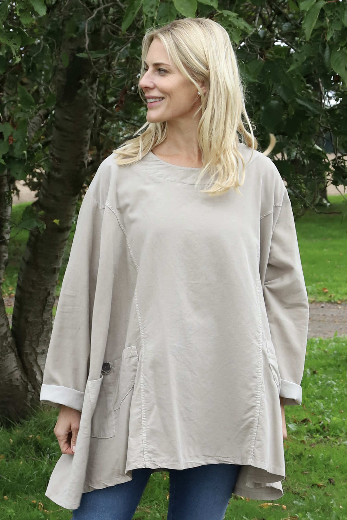 Shauna Button Pocket Needlecord Top Stone