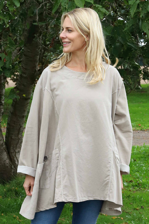 Shauna Button Pocket Needlecord Top Stone - Image 2