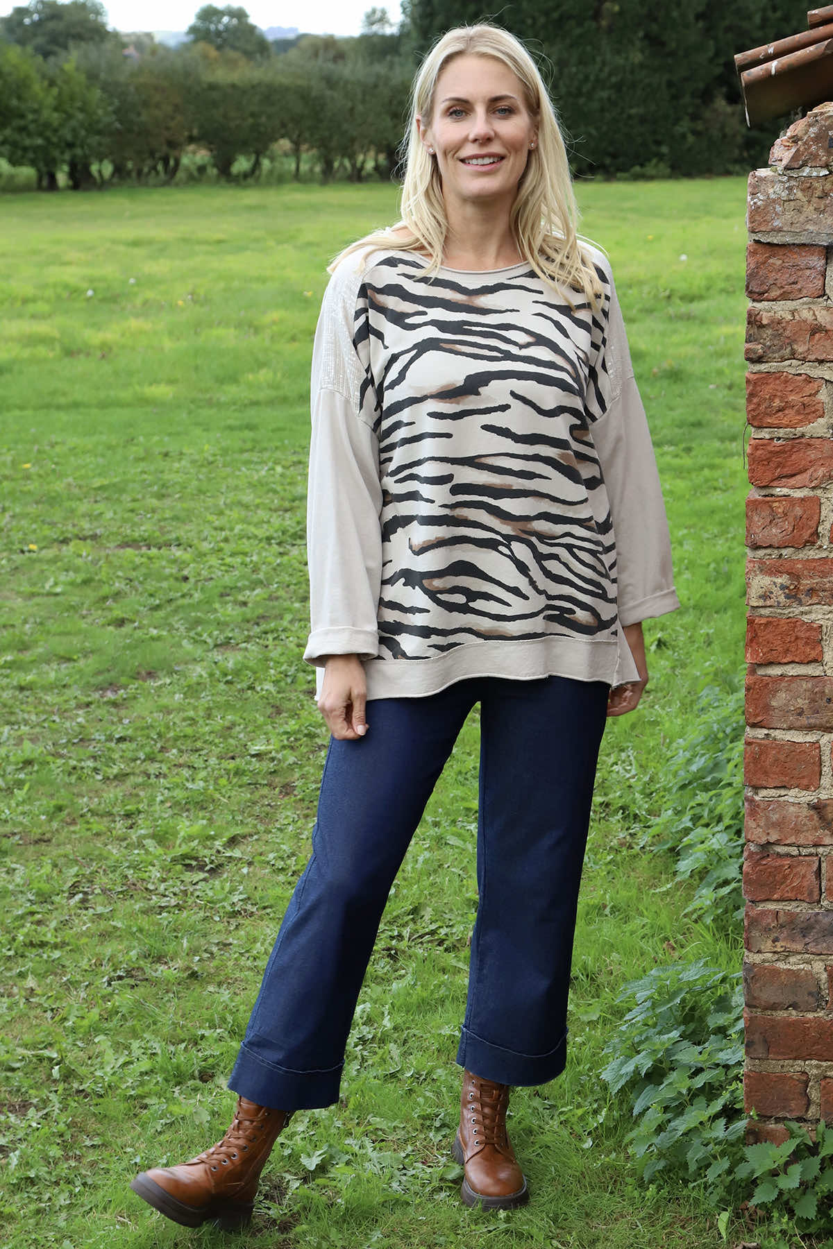 Estella Print Cotton Top Stone