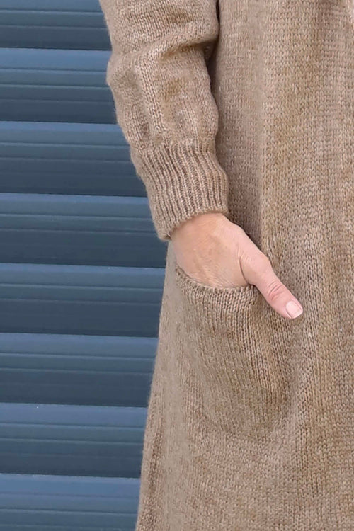 Nousha Hooded Knitted Cardigan Camel - Image 3