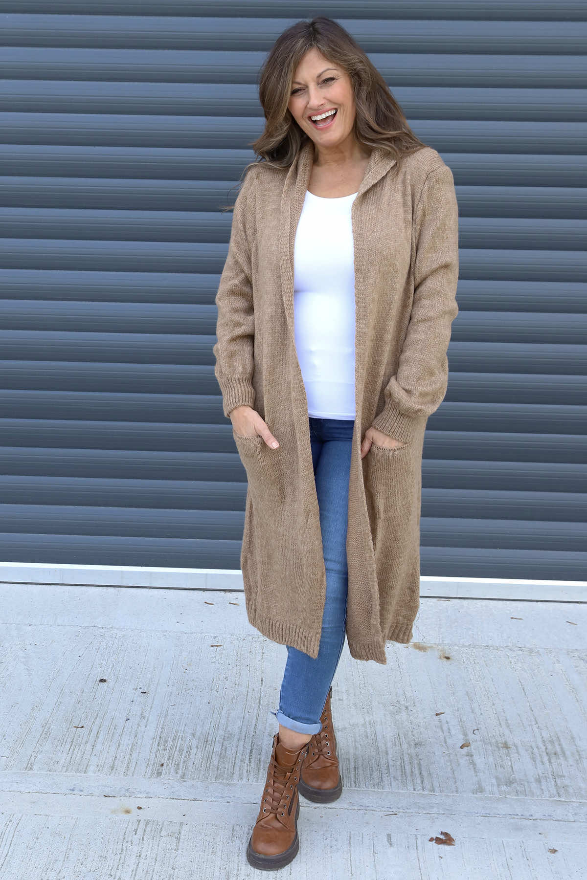 Nousha Hooded Knitted Cardigan Camel