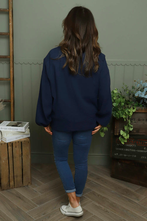 Kalkan Crinkle Cotton Jacket Navy - Image 4