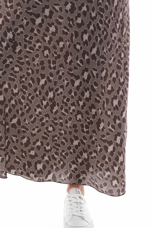 Leni Leopard Print Silky Skirt Mocha - Image 3