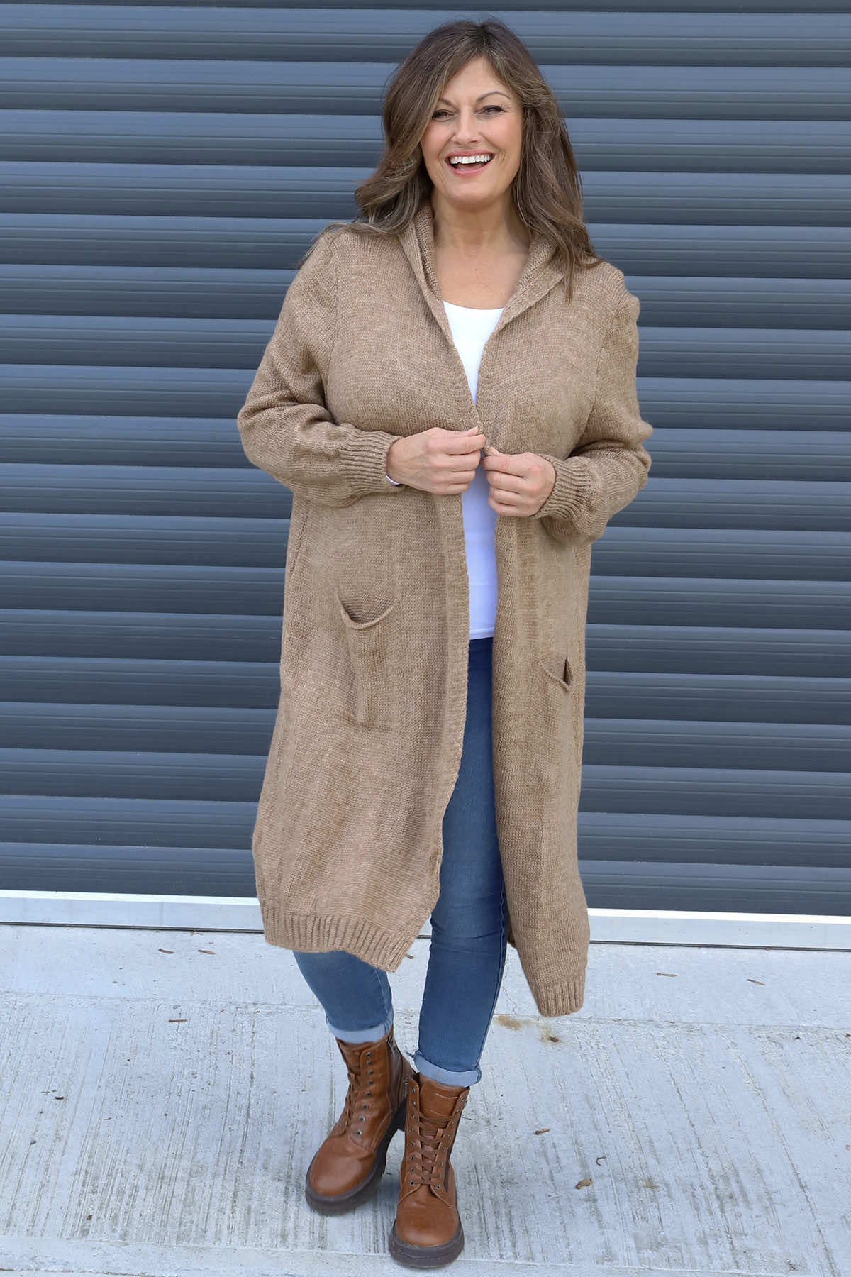 Nousha Hooded Knitted Cardigan Camel