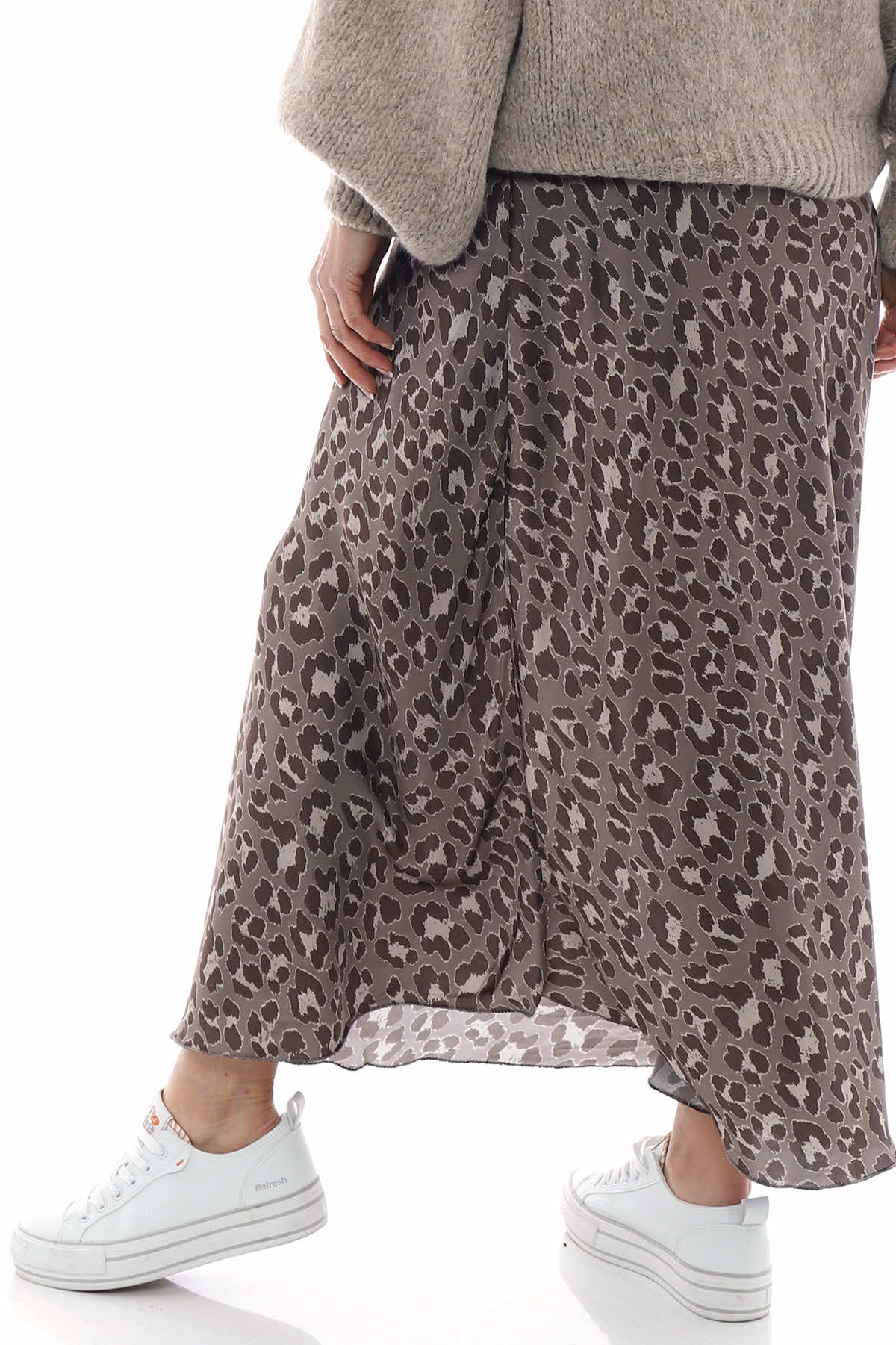 Leni Leopard Print Silky Skirt Mocha
