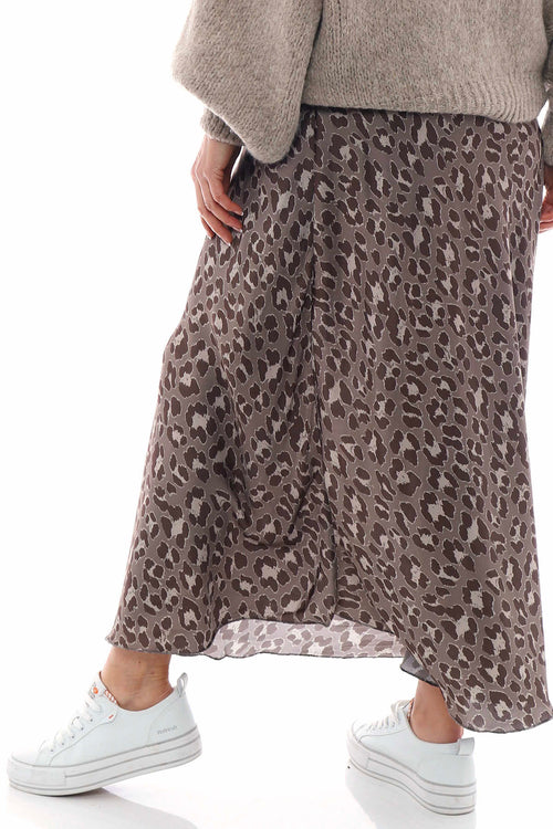 Leni Leopard Print Silky Skirt Mocha - Image 5