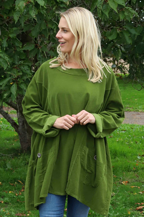 Shauna Button Pocket Needlecord Top Olive