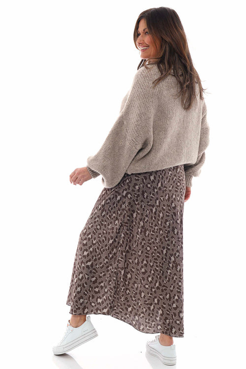 Leni Leopard Print Silky Skirt Mocha - Image 6