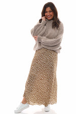Leni Leopard Print Silky Skirt Camel Camel - Leni Leopard Print Silky Skirt Camel