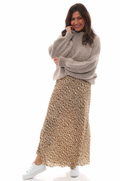 Leni Leopard Print Silky Skirt Camel - Image 1