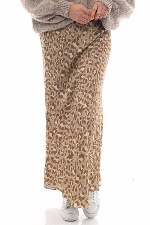 Leni Leopard Print Silky Skirt Camel - Image 2