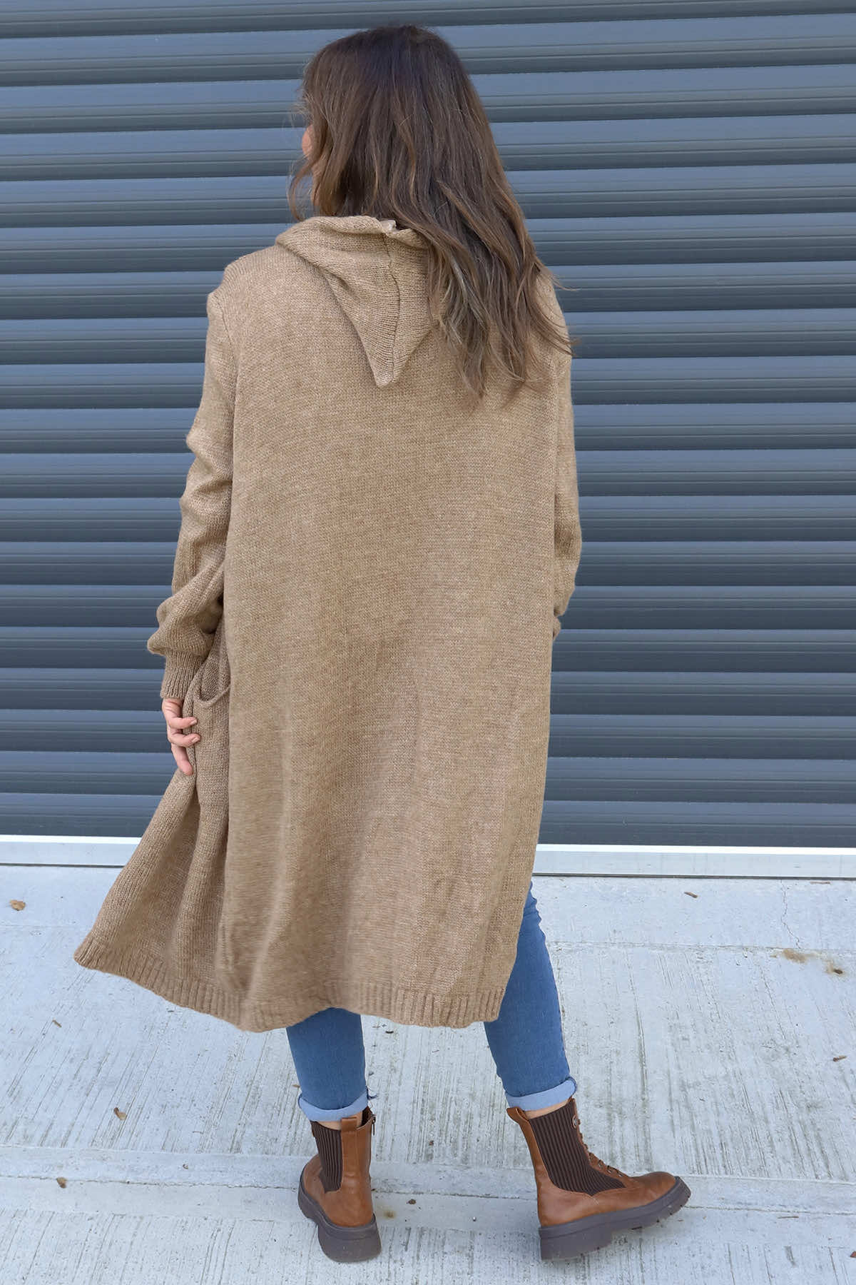 Nousha Hooded Knitted Cardigan Camel