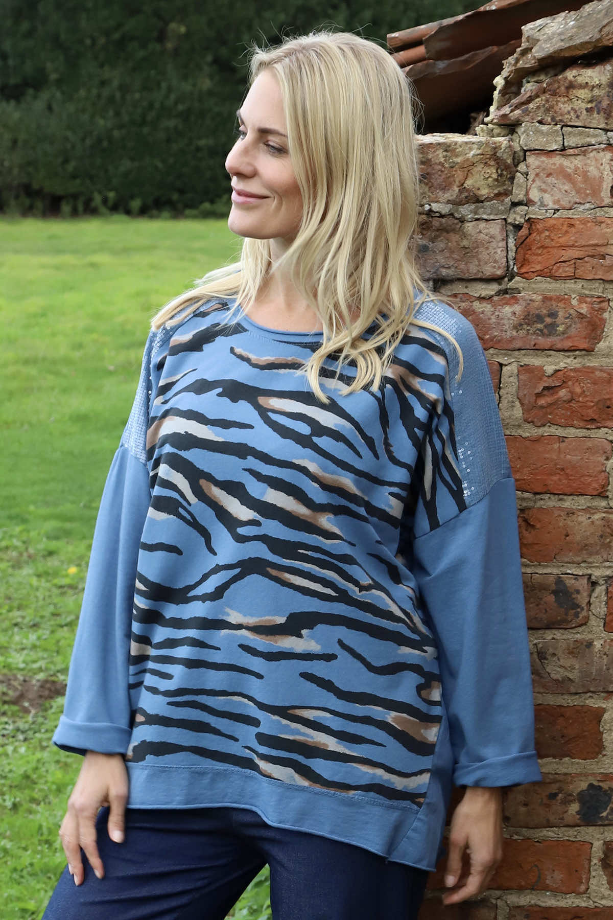 Estella Print Cotton Top Blue