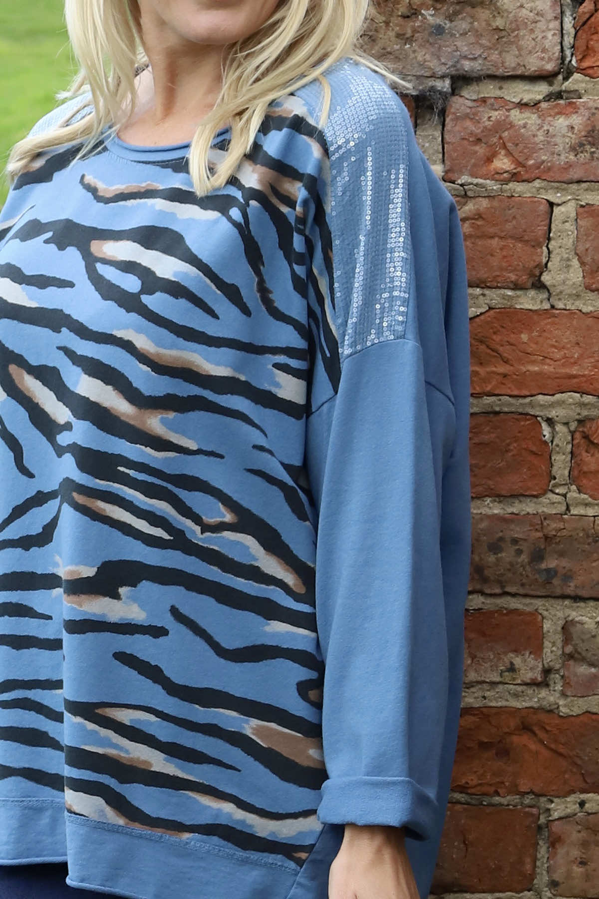 Estella Print Cotton Top Blue