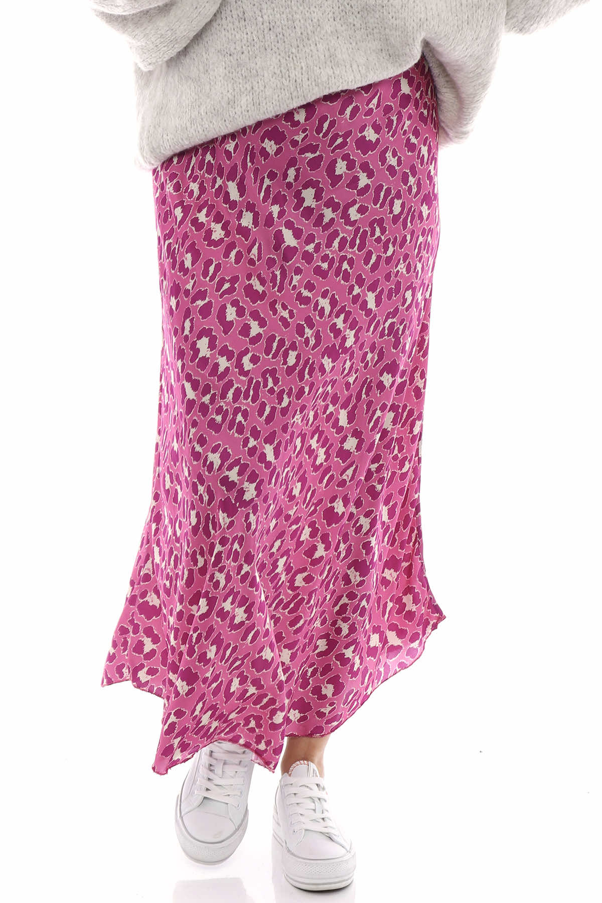 Leni Leopard Print Silky Skirt Fuchsia